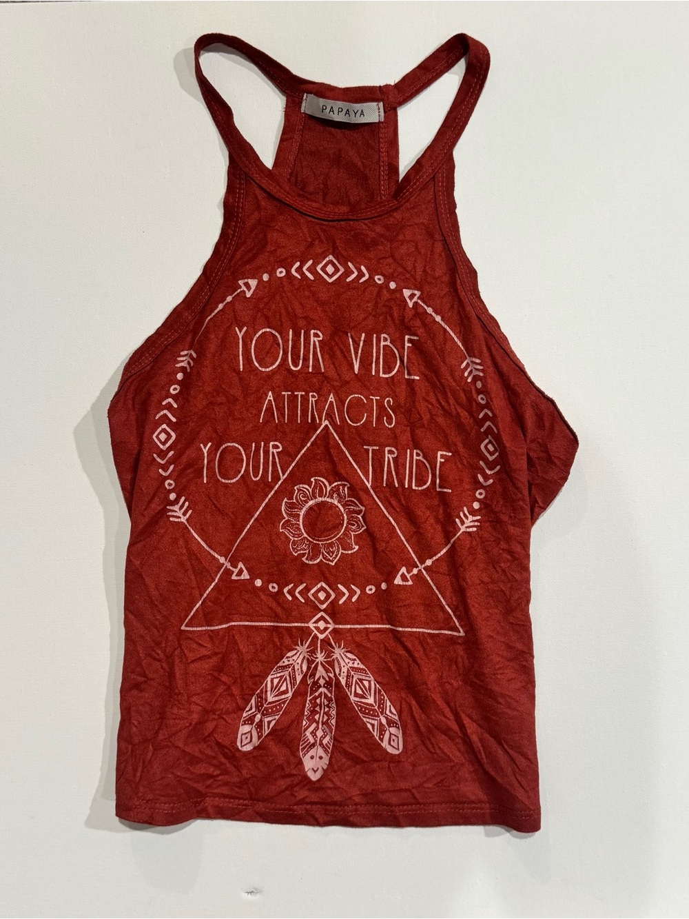 Papaya Women's Red Graphic Racerback Tank Top - 'Your Vibe Attracts Your Tribe '